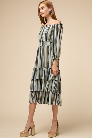 Amanda striped off-shoulder tiered dress - Chic Couture 