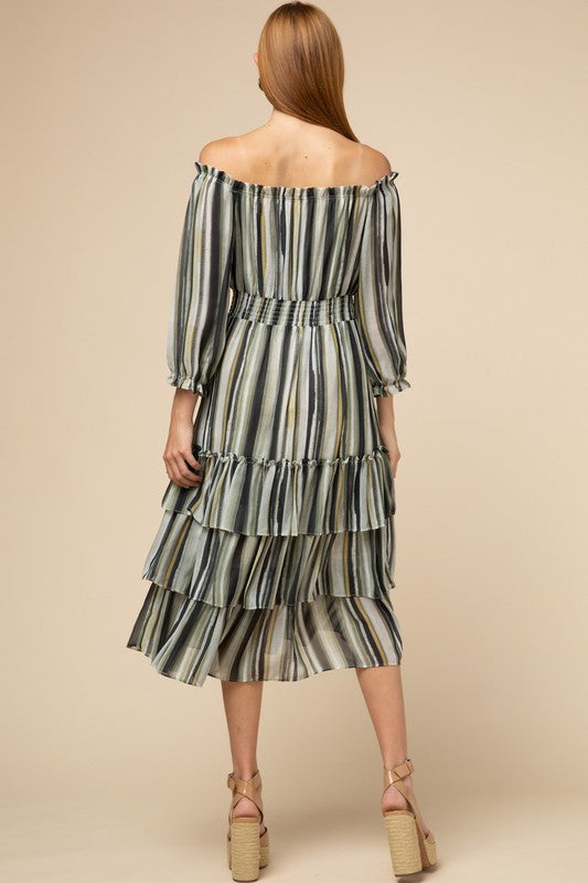 Amanda striped off-shoulder tiered dress - Chic Couture 